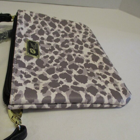 Betsey Johnson Woman Small Gray Tan White Top Zip Shoulder Bag Purse - Picture 7 of 8